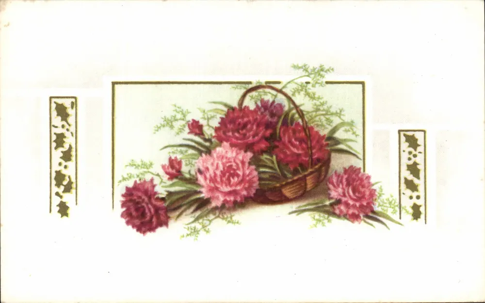 Arranjo de pivoines — em um cesto — M.D. Paris, série 1.200 - Frente