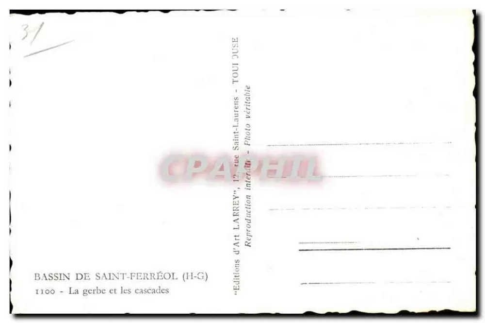 Bassin de Saint-Ferréol (H-G) — A guirlanda e as cascadas — Éditions d'Art Larrey, 12, rue Saint-Laurens, Toulouse - Verso