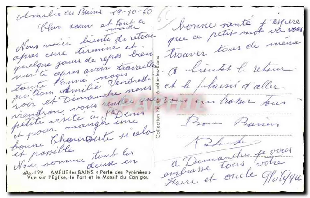 Amélie-les-Bains — Ansicht der Kirche, des Forts und des Canigou-Massivs — Amélie-les-Bains « Perle der Pyrénées » - Rückseite