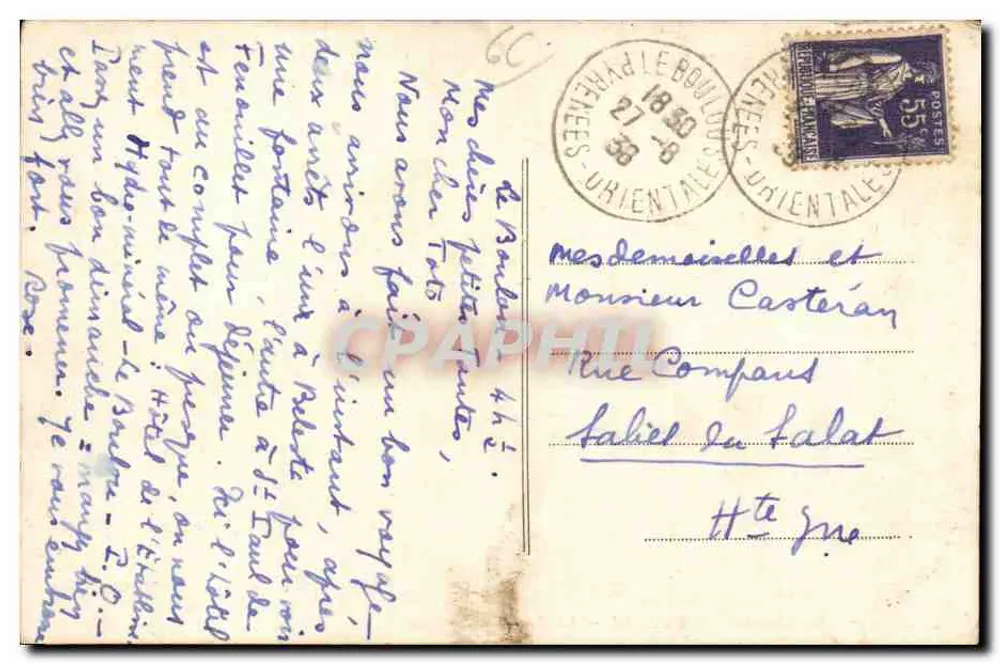 Estabelecimento Hidromineral do BOULOU — A Fonte Clémentine — Editor Rionet - Verso
