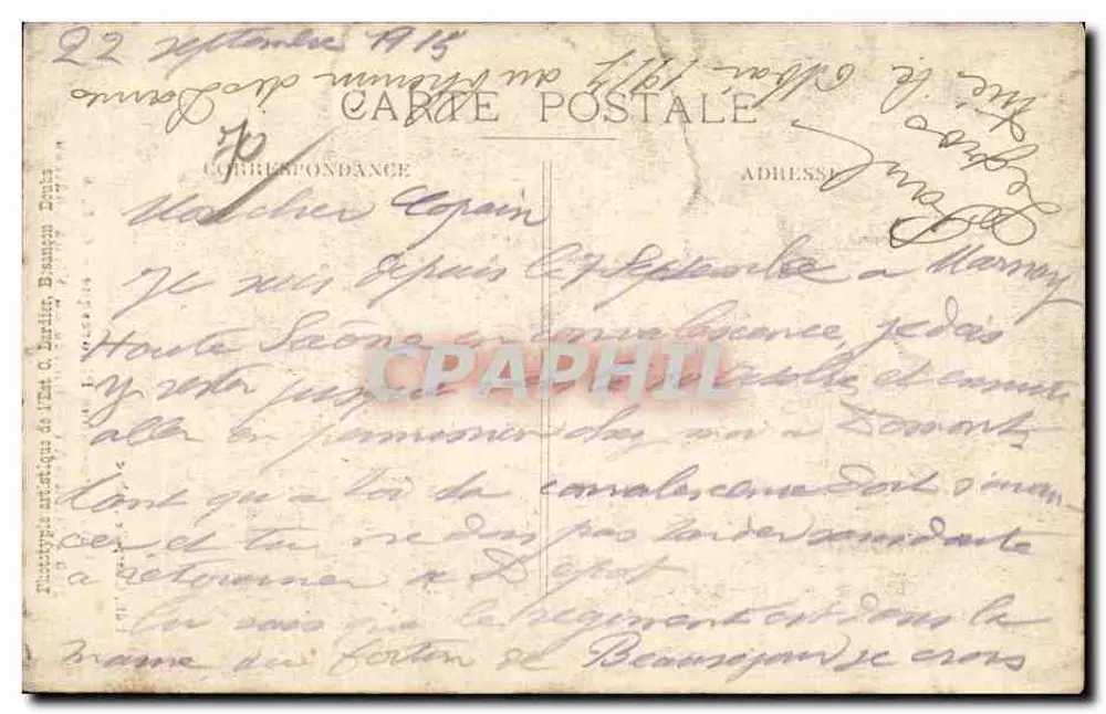 Marnay — Entrada do Velho Castelo — Edit. Charpillet, tabac, n°2160 - Verso