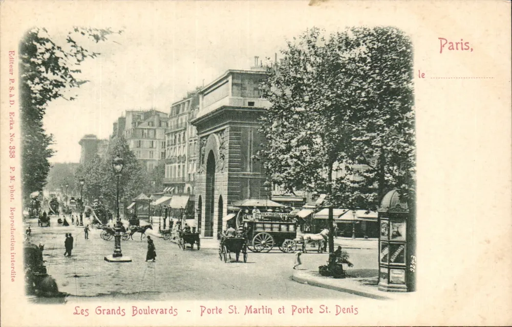 Die Grand Boulevards - Porte St. Martin und Porte St. Denis — Verlag P.S.A.D. Erika Nr. 338 - Vorderseite