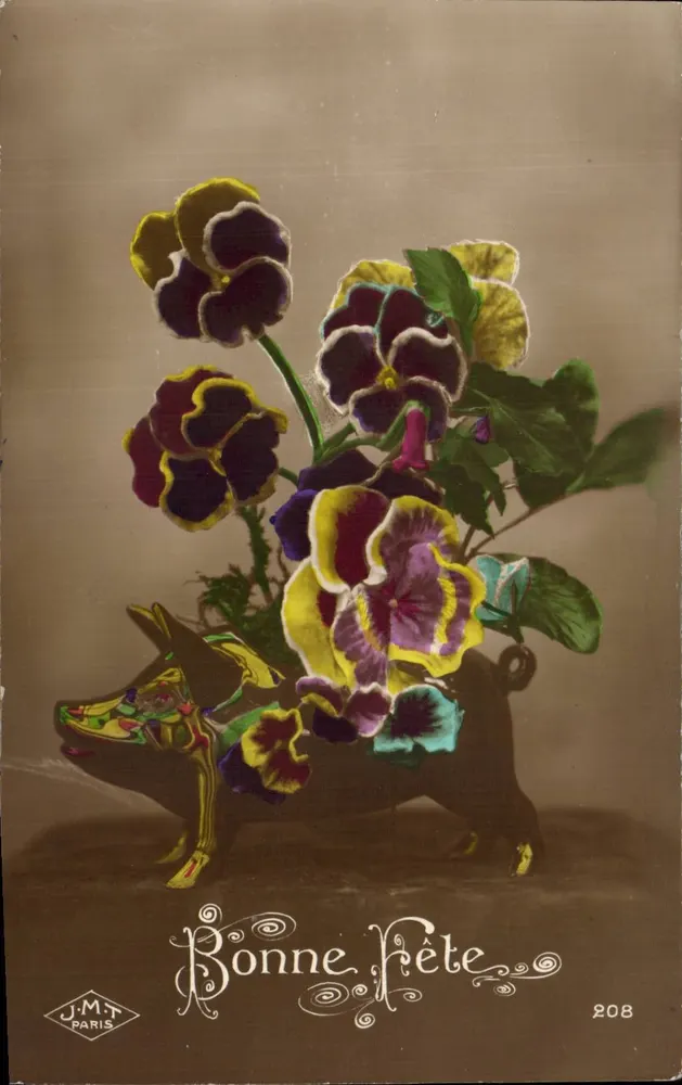 Margeriten in einer Hündchenform-Vase — J.M.T. Paris n°208 - Vorderseite