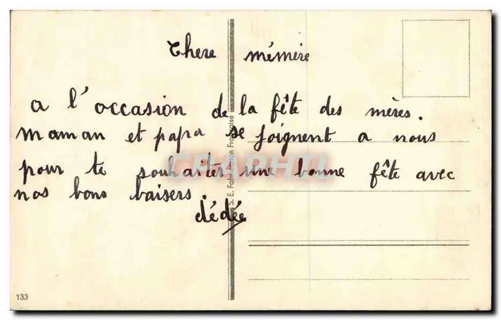 Arranjo de rosas em um regador — Boa Festa — Editor S.E. Fahl, Paris, n°133 - Verso