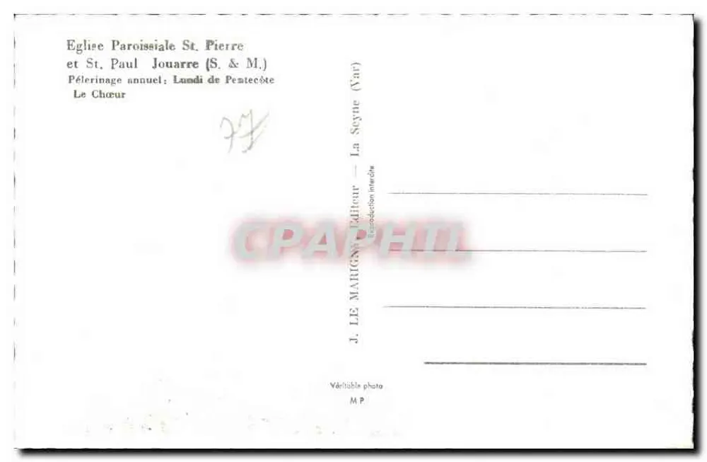 Innenansicht der Pfarrkirche Saint-Pierre und Saint-Paul — Pilgerfesttag — Verlag J. Le Marignan, La Seyne-sur-Mer (Var) - Rückseite