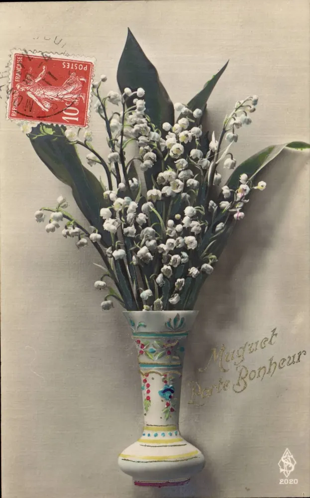 Büschel von Mädesüß — Glück — Verlag Muguet Bonheur, Nr. 2020 - Vorderseite