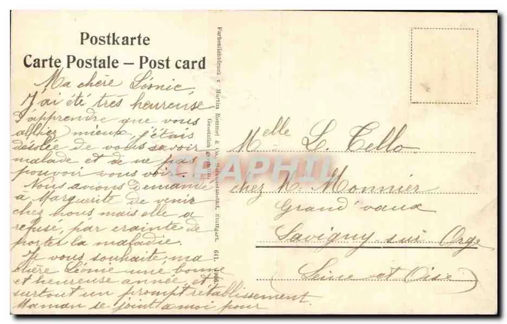 Houx — Neujahrskarte für das Jahr 1904 — Marta Rommel & Cie, Savigny-sur-Orge - Rückseite