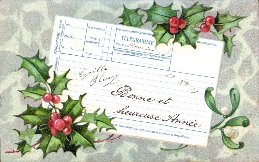 Weihnachtskarte mit Telegramm — Formel Davis D' — In Deutschland gedruckt — Serie 0428 - Vorderseite