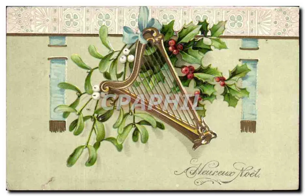 Harfen und Tannenbeeren zum Weihnachten — Weihnachtskarte - Vorderseite