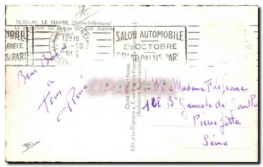 Porto de Le Havre — Carga e guindastes — La Cigogne - Verso