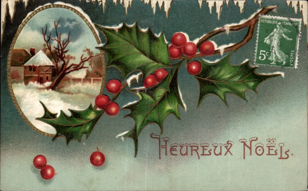Weihnachten — Efeu-Dekoration und Winterlandschaft — Verlag TRADE-MARK, Nr. 763 - Vorderseite