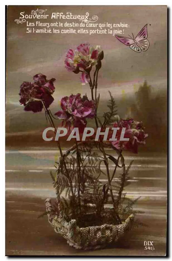 Bouquet de fleurs dans un panier — tekst drukowany — wydawca DIX n° 591 - Awers