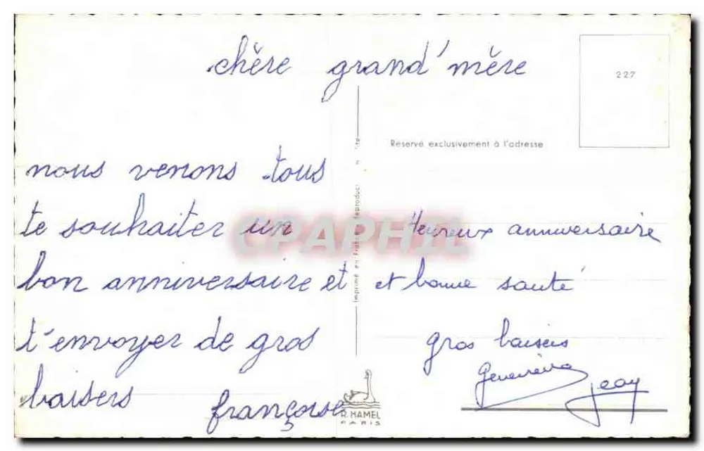 Arranjo de flores — Aniversário — R. HAMEL PARIS - Verso