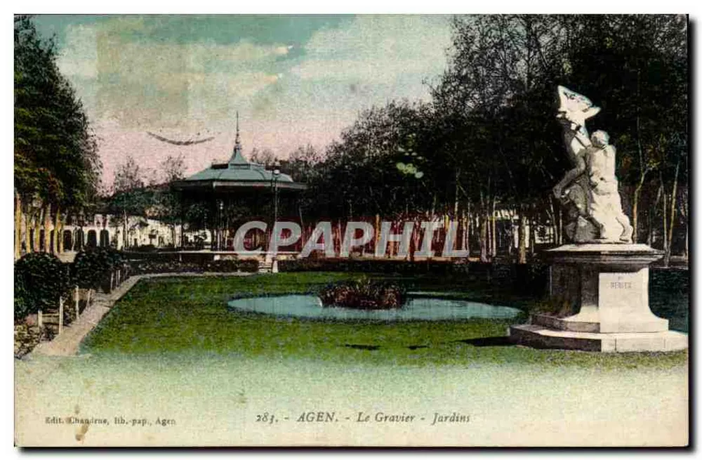 AGEN - O Gravier - Jardins — Ed. Chandirue, lib. pap., Agen, n° 281 - Frente
