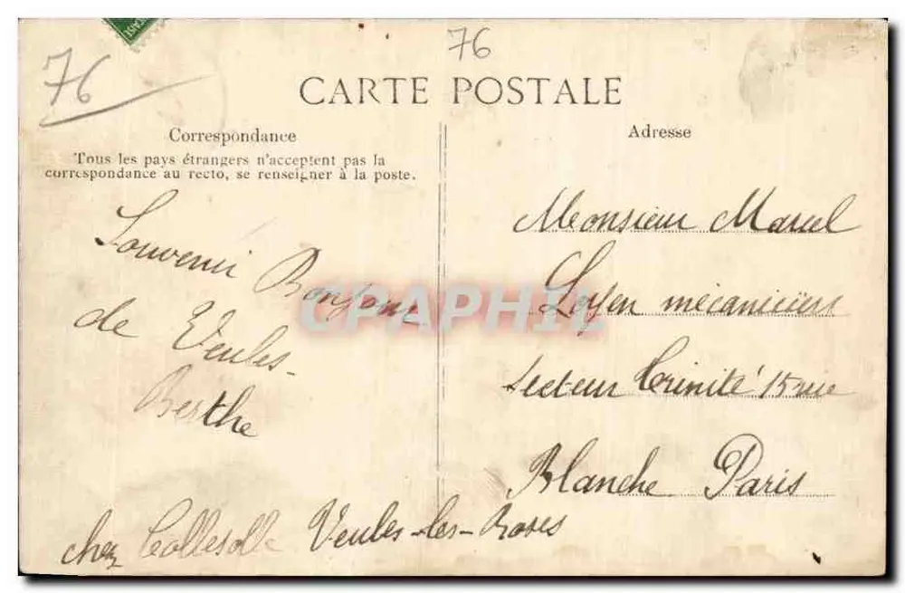 Veules-les-Roses — Ansicht vom Kliff genommen — Küste (kein Einschnitt) — Nr. 505 - Rückseite