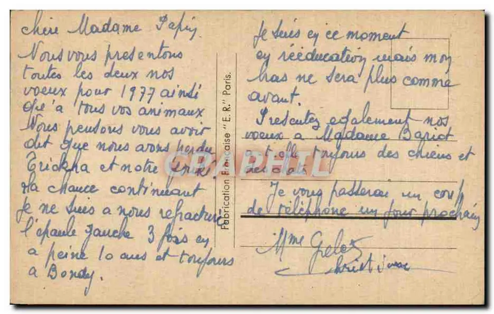 Arranjo de flores — Feliz Ano — Fabricação Francesa 'E.R.' Paris - Verso