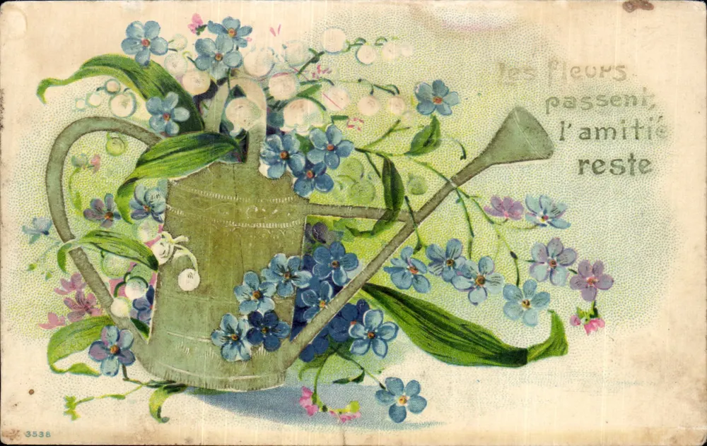 Jardin d'été — arrosoir entouré de fleurs — éditeur non visible, n° 3538 - Frente