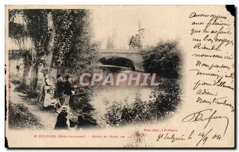 St-Sulpice (Hérault) - Ufer und Brücke der Lèze - Pons, Foto in St-Sulpice - Vorderseite