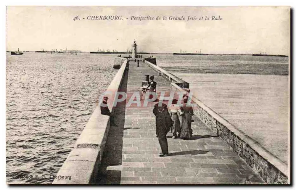 Cherbourg — Perspektive der Grande Jetée und der Hafen — Sammlung F. G. Cherbourg - Vorderseite