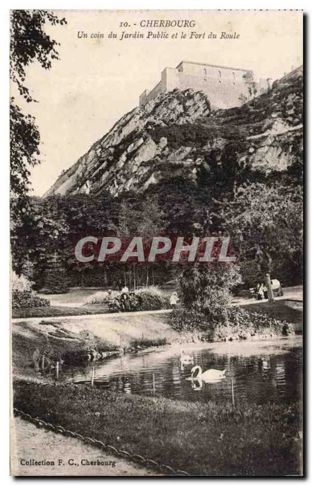 Cherbourg — Ein Eckbereich des öffentlichen Gartens und das Fort du Roule — Sammlung F. C., Cherbourg - Vorderseite