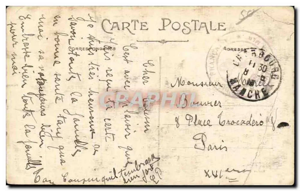 Cherbourg — Segelschiffe, die in den Hafen einlaufen — Sammlung F. C., Cherbourg - Rückseite