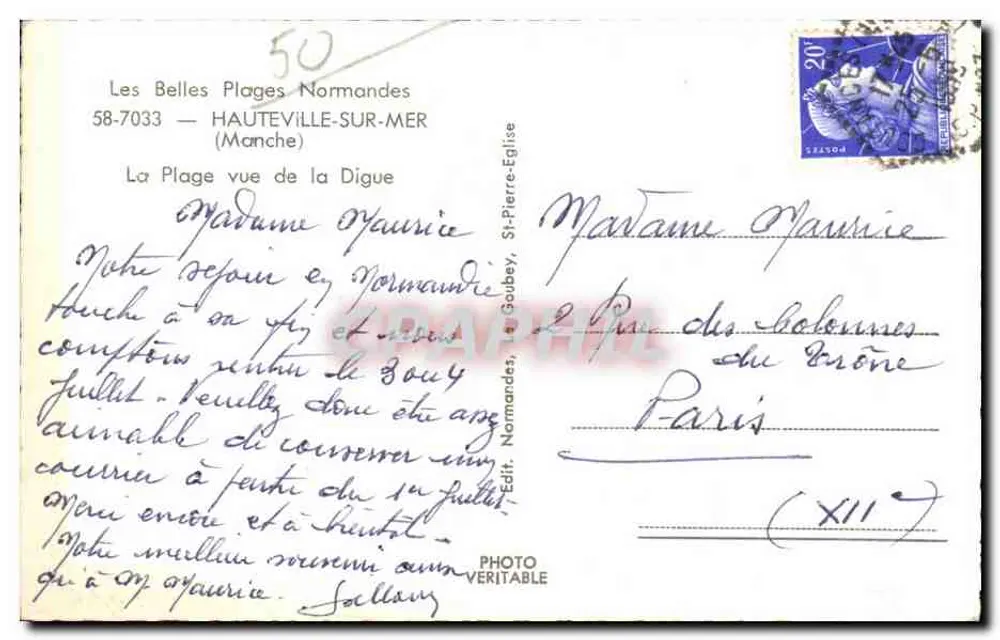 Der Strand vom Damm aus gesehen — Hauteville-sur-Mer (Manche) — Édit. Normandes, Le Goubey - Rückseite