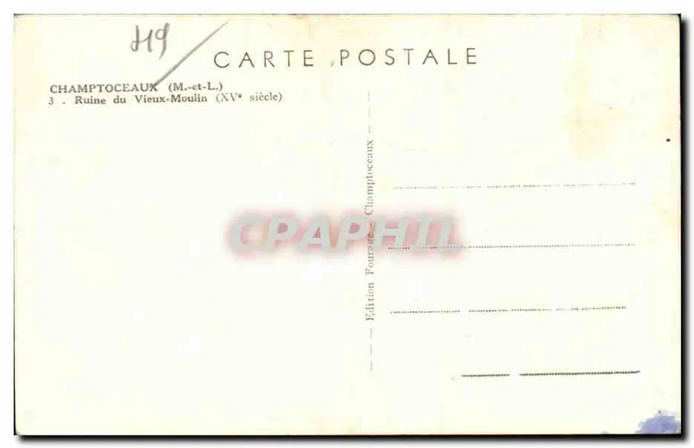 Champceaux — Ruina del Viejo Molino — Edición Pournage - Reverso