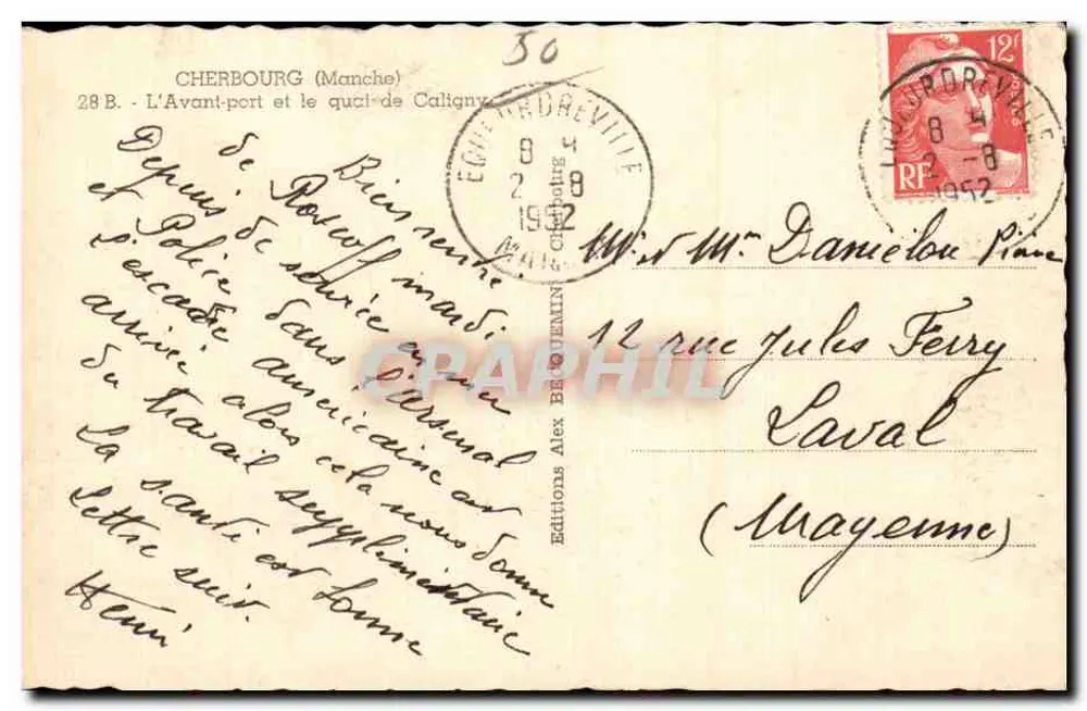 Cherbourg - O Antigo Portão e o cais de Caligny — Edições Alex Bequemin, n°415 - Verso