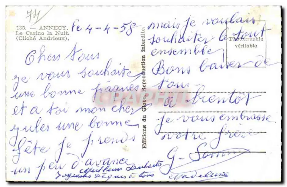 Annecy — O Casino à Noite — Edições do Globo, n°135 - Verso