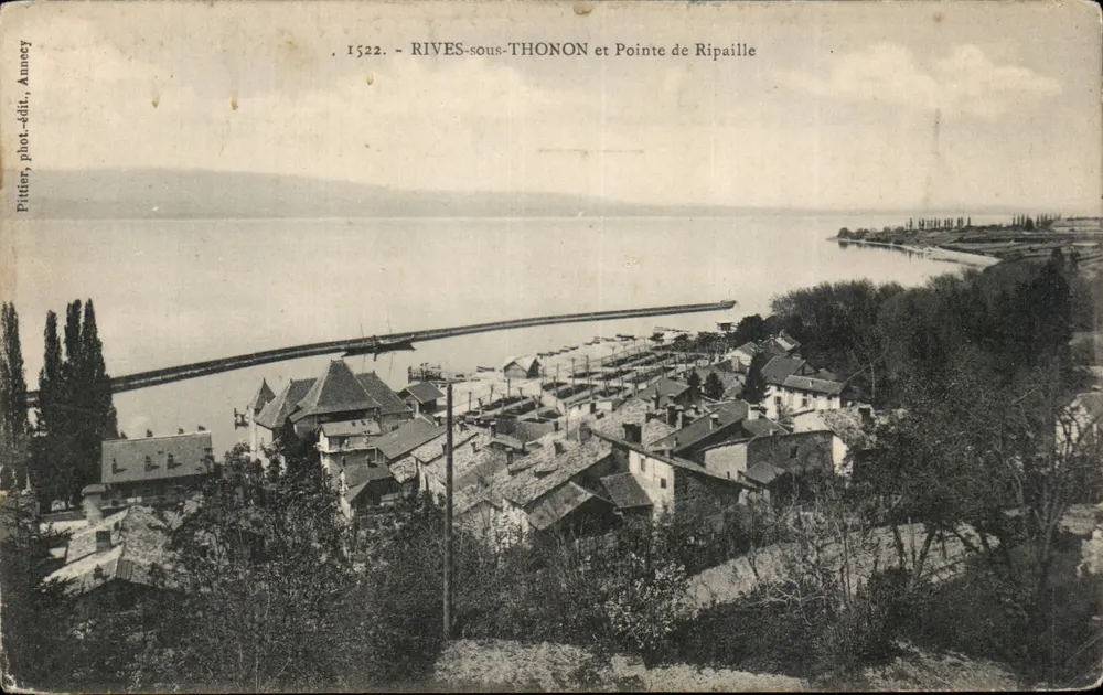 Rives-sous-Thonon e Pointe de Ripaille — vista do lago Léman — Fittier, fot.-édit., Annecy, n° 1522 - Frente