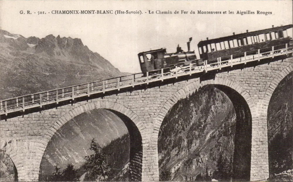 Chamonix-Mont-Blanc (Haute-Savoie) — Die Montenvers-Bahn und die Aiguilles Rouges — G. R. - 501 - Vorderseite