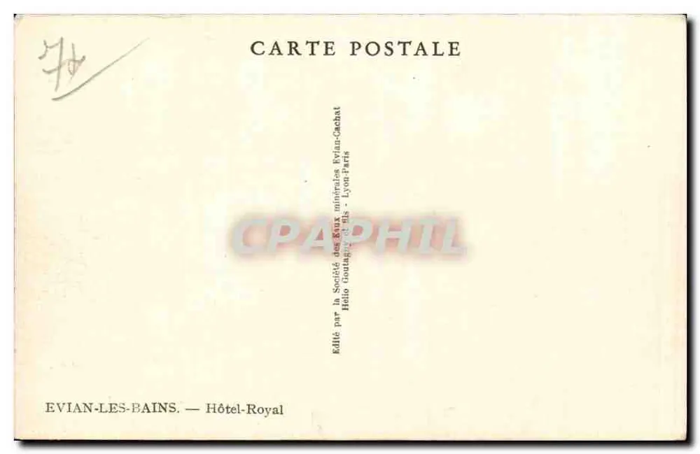 Évian-les-Bains — Hôtel-Royal — wydane przez Spółkę Wód Mineralnych Évian-Paris - Rewers