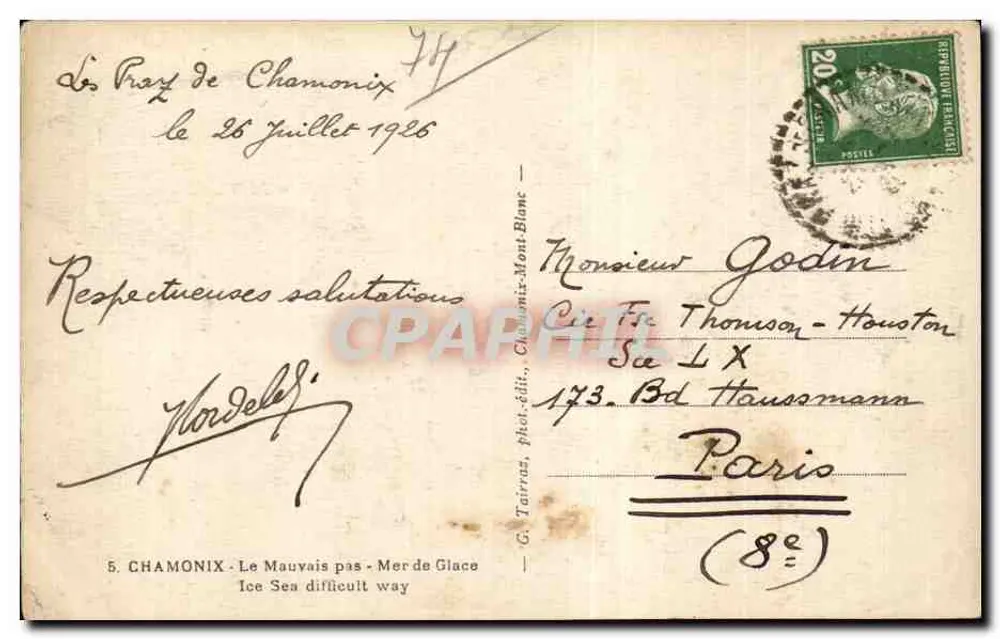 Chamonix — Der Schlechte Schritt - Mer de Glace — G. Tairraz, Fotograf-Verlag, Chamonix - Rückseite