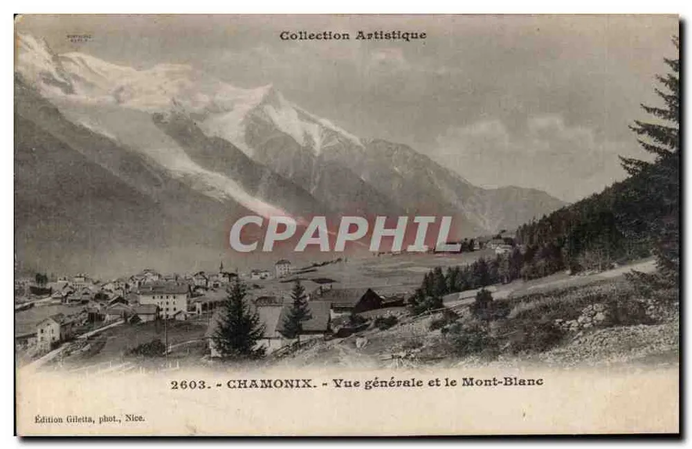 Chamonix — Vista geral e o Monte Branco — Edição Giletta, fot. Nice, n° 2603 - Frente
