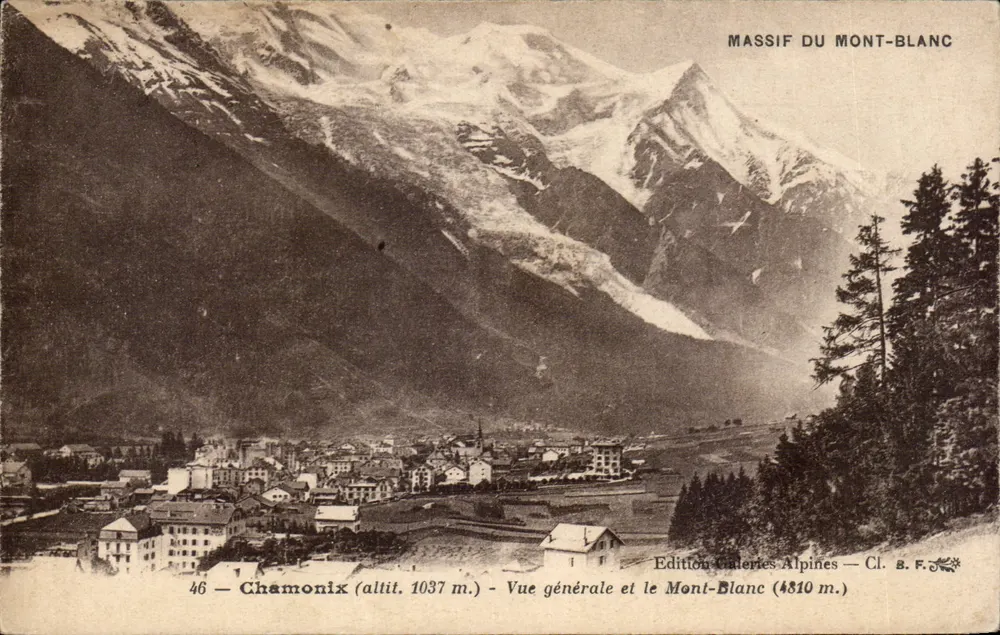 Chamonix — Vista geral e o Monte Branco — Edição Galeries Alpines - Frente