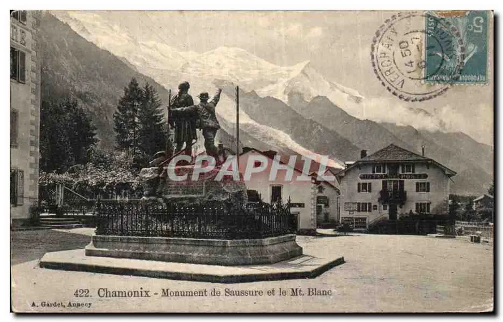Chamonix - Monumento de Saussure e o Mt. Blanc — A. Gardel, Annecy, n°422 - Frente