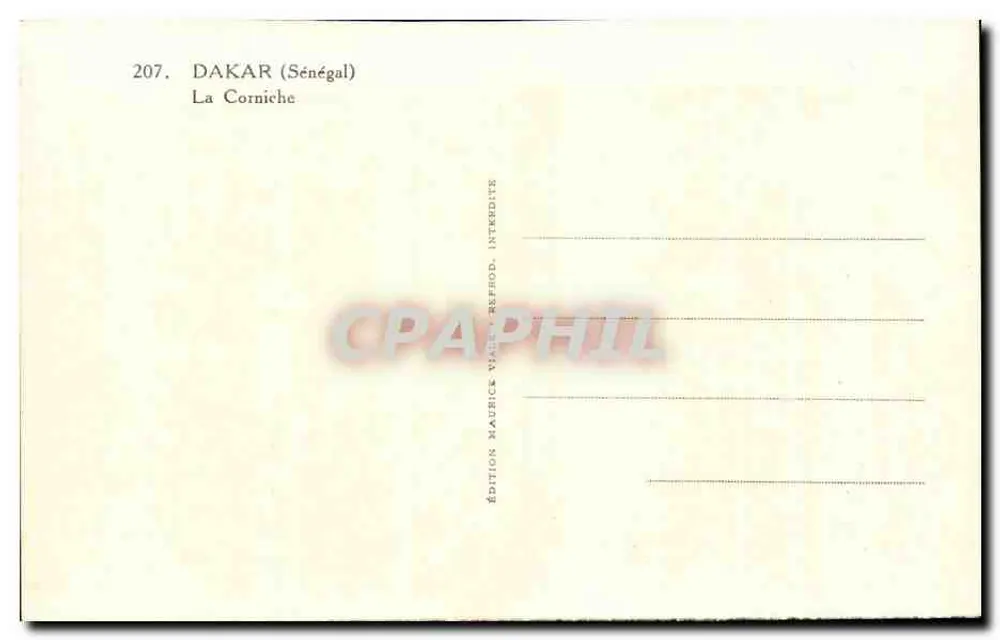 Dakar (Senegal) — A Corniche — Edição Maurice Vaile, Interdite - Verso