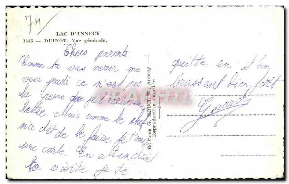 Lago de Annecy — Visão geral — Edições G. Mouche, Annecy, n° 1355 - Verso