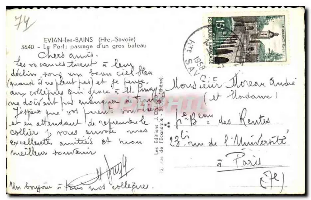 Evian-les-Bains — Passage eines großen Bootes — Les Editions J. Cailleteau - Rückseite