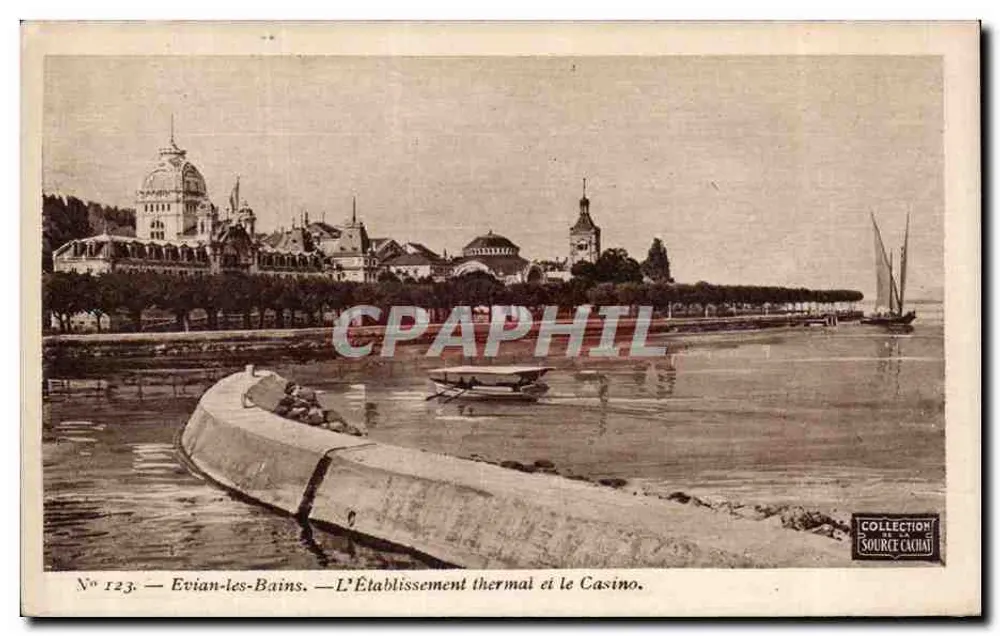 Evian-les-Bains — L'Établissement thermal et le Casino — Collection de la Source Cachat, n° 123 - Vorderseite