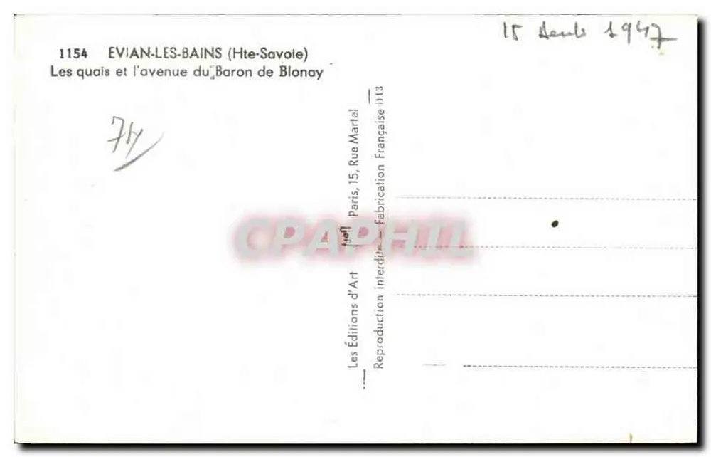 Évian-les-Bains — Die Ufer und die Avenue du Baron de Blonay — Éditions d'Art - Rückseite