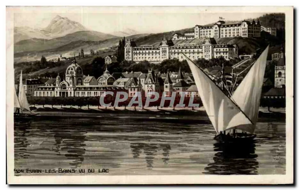 EUVIAN-LES-BAINS vista do lago — vista panorâmica com barcos a vela — editor não visível, número de série 1504 - Frente