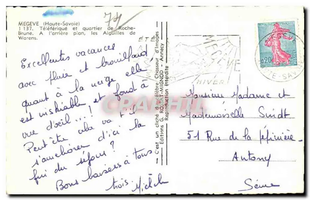 Mégeve (Haute-Savoie) — Seilbahn und Viertel Roche-Brune — Éditions G. ROSSAT-MIGNOD - Rückseite