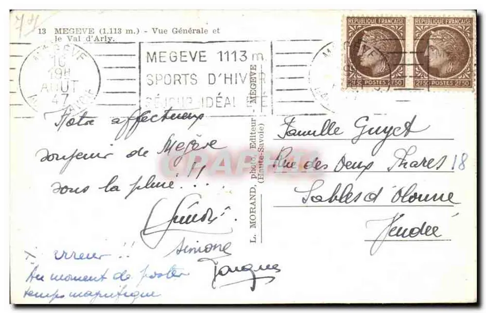 Mégeve (1113 m.) — Vista Geral e o Val d'Arly — L. Morand, fotógrafo (Haute-Savoie) - Verso