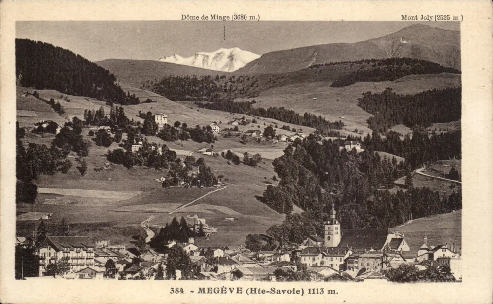 Megève (Wysokie Sałwy) — widok panoramiczny z Doma Miage i Góra Joly — L. Morand, nr 384 - Awers