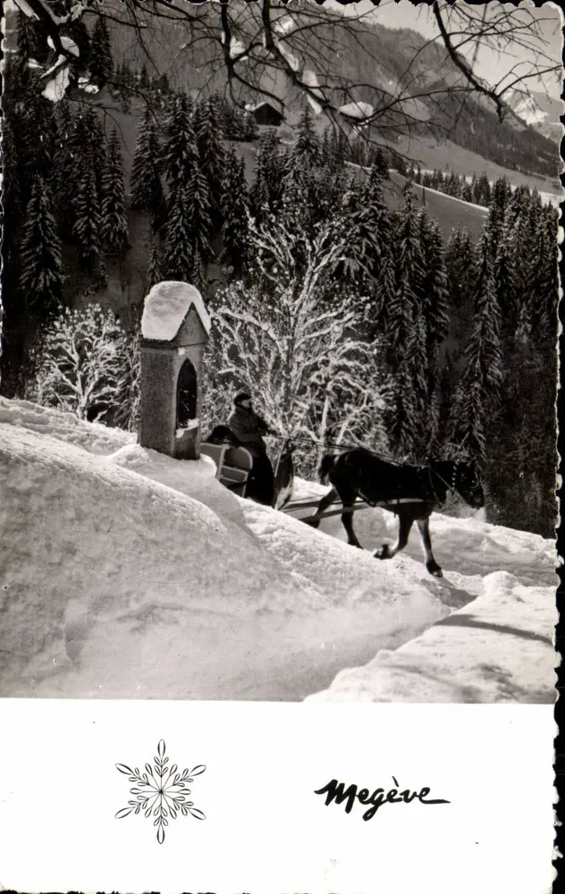 Mégeve — winterlandschaft mit von einem Pferd gezogener Kutsche — Photos Léon Gateron - Vorderseite