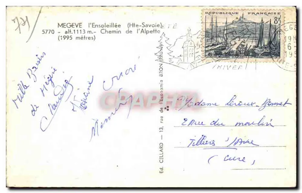 Mégeve l'Ensoleillée — Caminho da Alpette — Éd. Cellard - Verso
