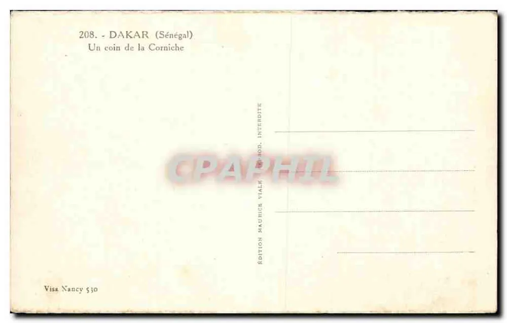 Dakar (Senegal) — Een hoekje van de Corniche — Uitgave Maurice Vialle, Nancy - Achterkant