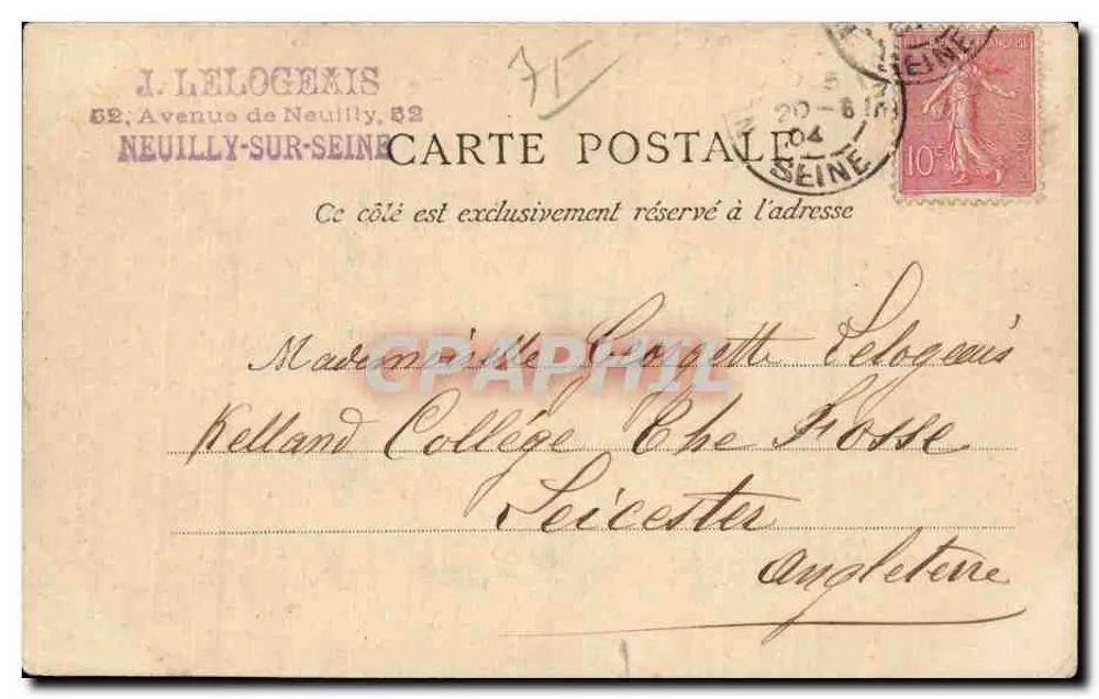 Torre artésia de Grenelle — Paris — editor J. Le Logeais, n° 142 - Verso