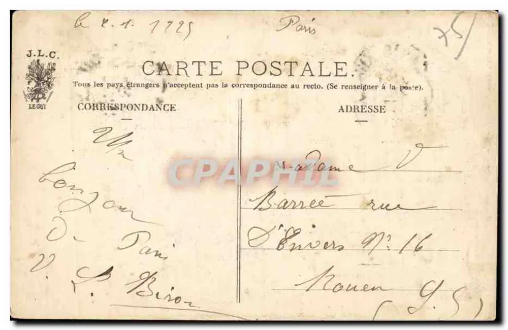 Paris — Oratoire de la rue Saint-Antoine — J. L. C. - Rückseite